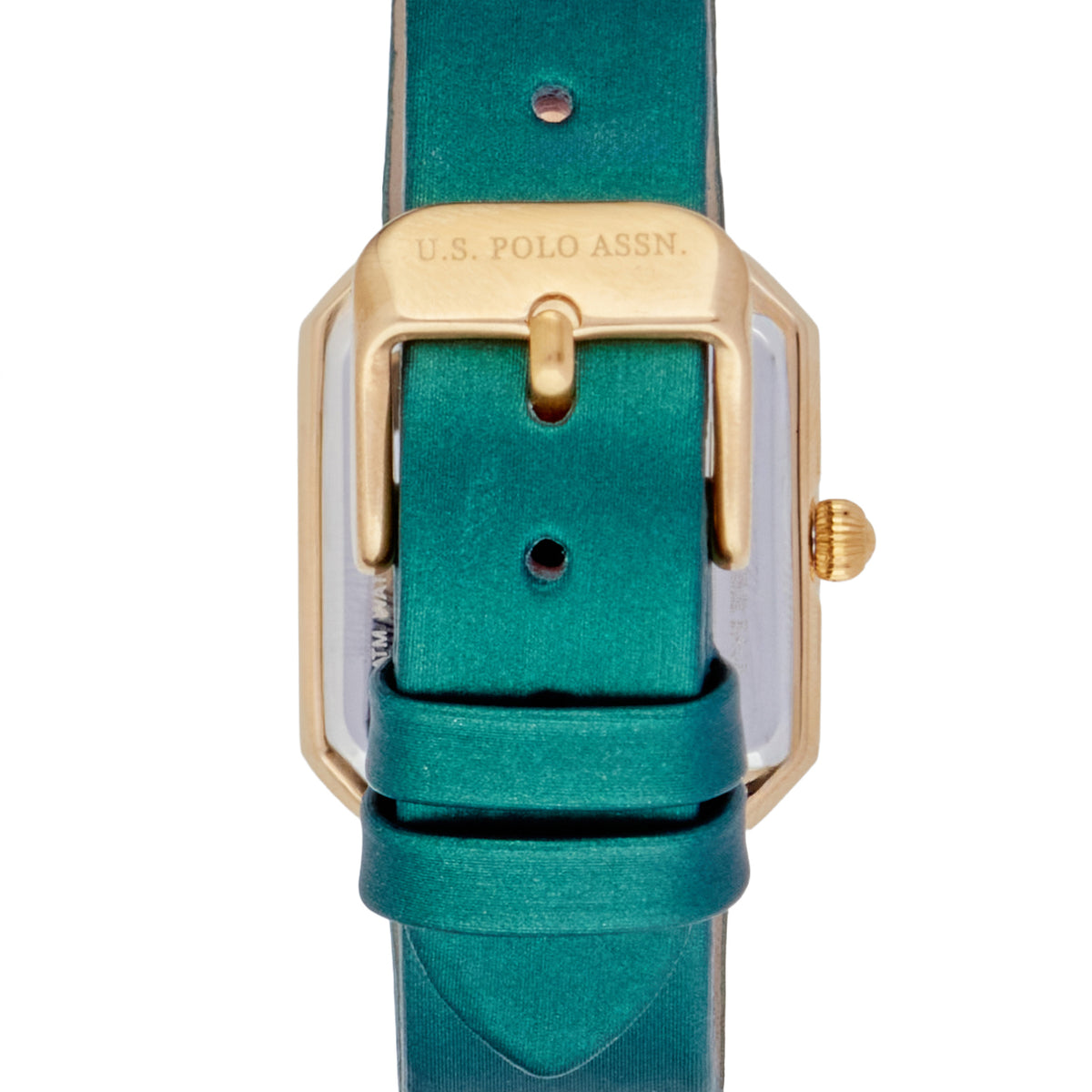 Ceas Dama Quartz Patrat Auriu Cu Cadran Verde Cu Detaliu Logo Si Curea De Piele Verde