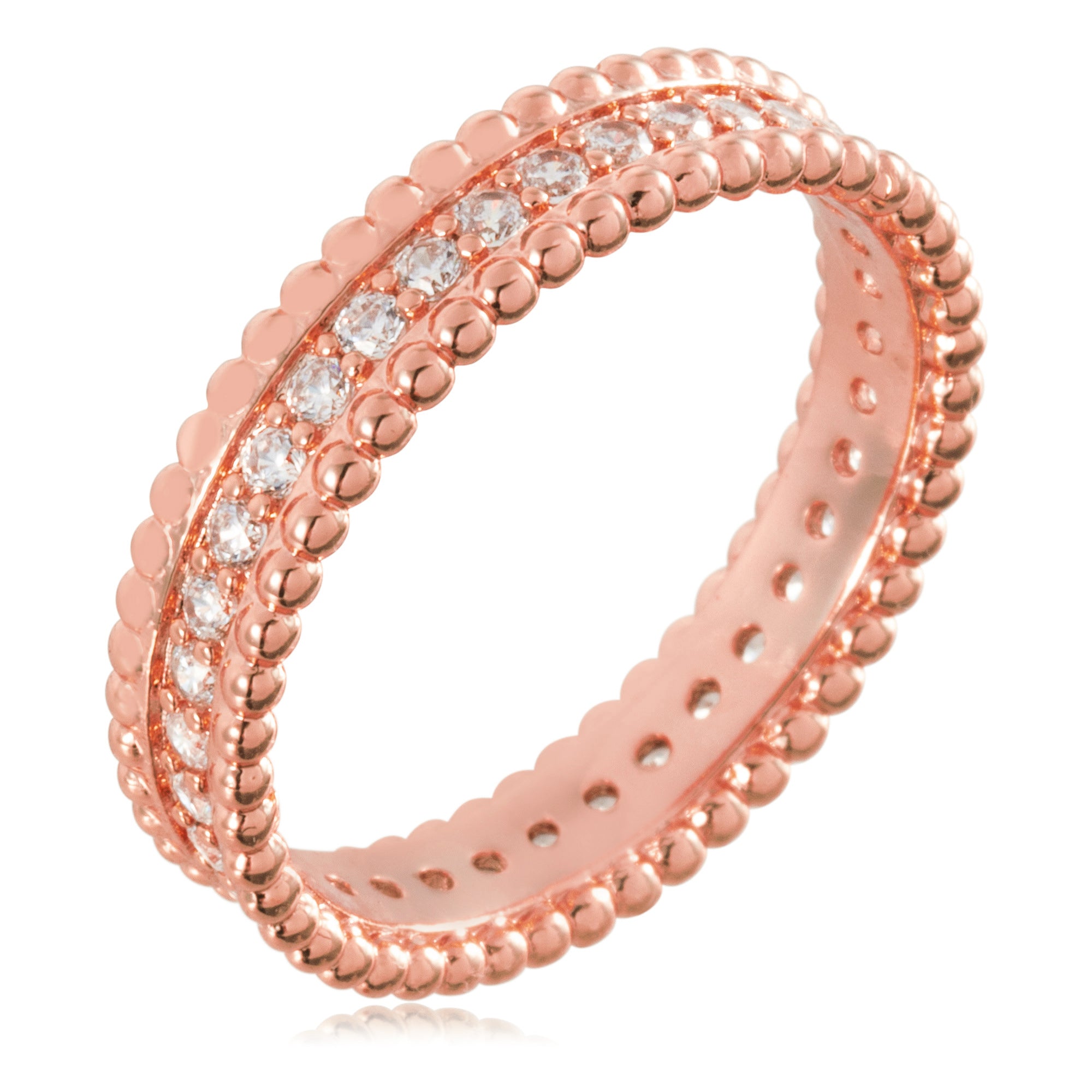 Inel Tip „Eternity” Din Metal Placat Cu Aur Roz, Cu Cristale Albe