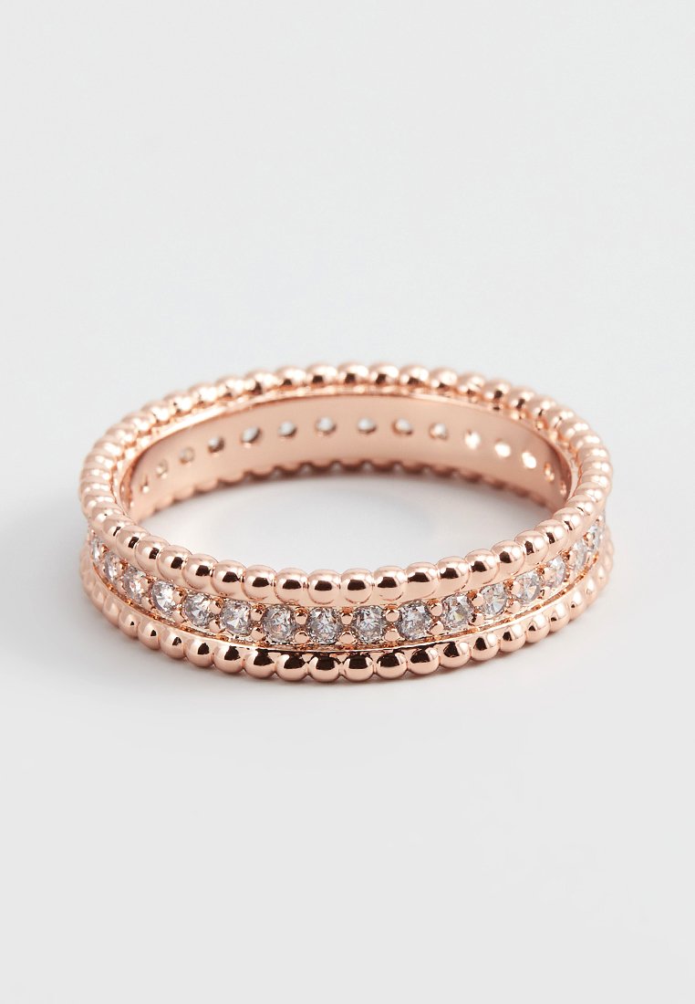 Inel Tip „Eternity” Din Metal Placat Auriu Roze Decorat Cu Cristale Albe