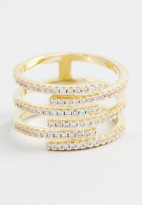 Inel Din Metal Placat Cu Aur Galben, Cu Cristale Albe