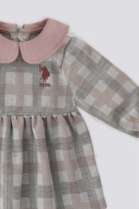 Rochie in carouri cu guler Peter Pan, Gri/Roz