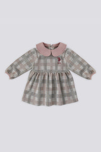 Rochie in carouri cu guler Peter Pan, Gri/Roz