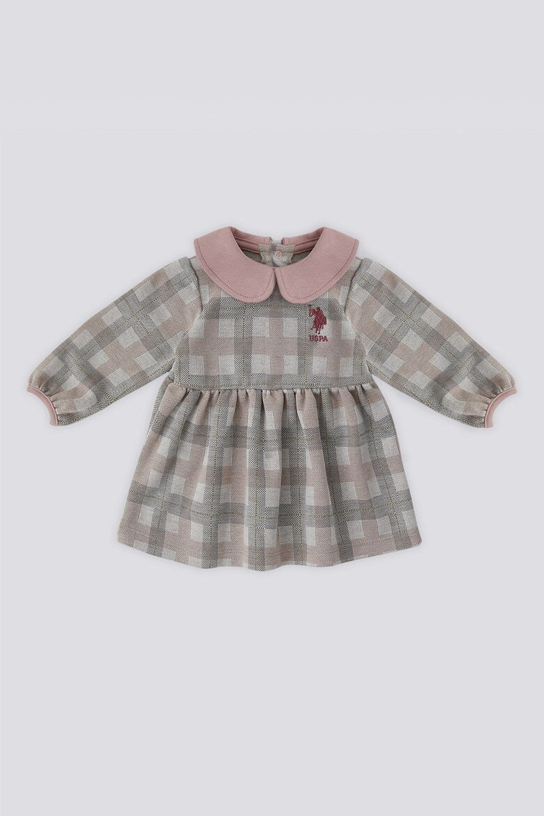 Rochie in carouri cu guler Peter Pan, Gri/Roz